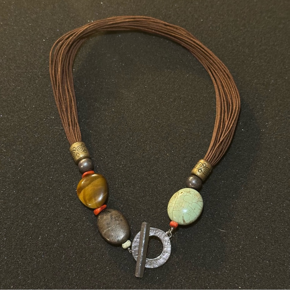 Silpada Multi-Strand Leather & Gemstone Toggle Necklace Marked 925